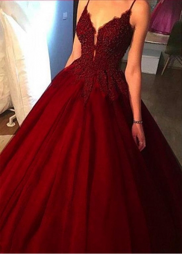 Fantastic Tulle Spaghetti Straps Neckline Floor-length A-line Evening Dresses With Beaded Lace Appliques