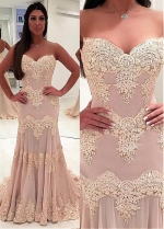 Charming Tulle Sweetheart Neckline Floor-length Mermaid Evening Dresses With Lace Appliques