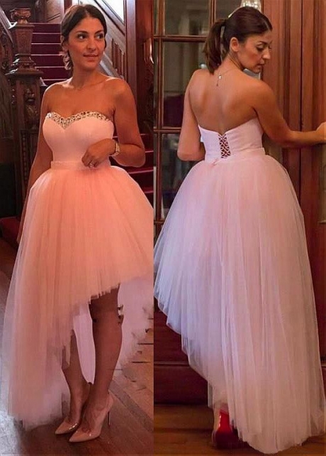Winsome Tulle Sweetheart Neckline Hi-lo Ball Gown Prom Dress With Beadings