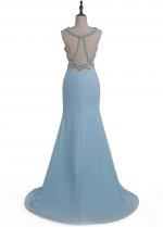 Wonderful Tulle & Chiffon Jewel Neckline Mermaid Evening Dress With Beadings