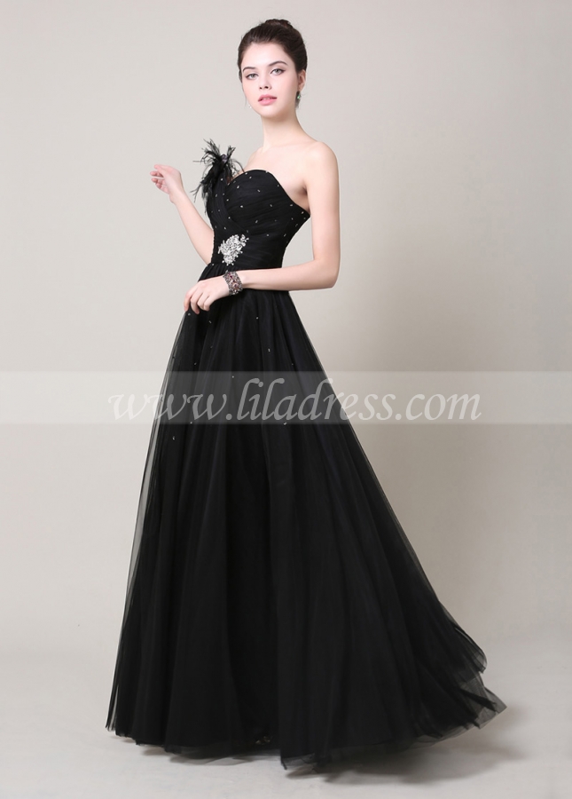 Elegant Tulle & Satin Sweetheart Neckline A-Line Formal Dresses