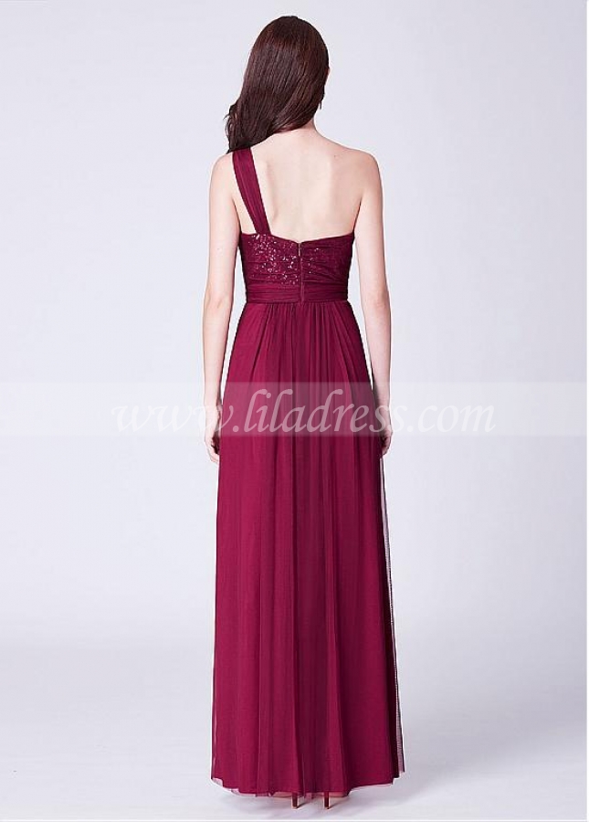 Wonderful Tulle & Sequin Lace One Shoulder Neckline Full-length A-line Bridesmaid Dresses