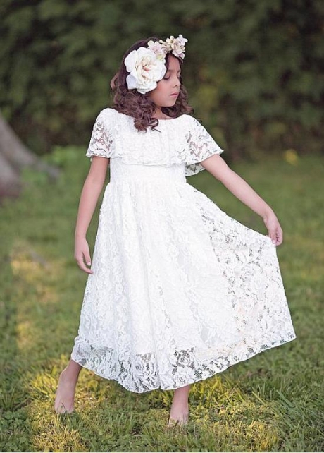 Beautiful Lace Jewel Neckine A-line Flower Girl Dresses