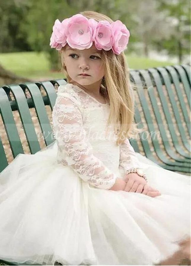 Gorgeous Tulle & Lace Jewel Neckline Ball Gown Flower Girl Dress