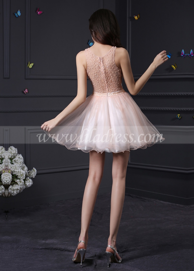 Charming Tulle Illusion Neckline A-Line Homecoming / Sweet 16 Dresses