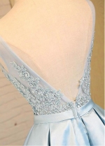 Cute Satin V-neck Neckline SkyBlue A-line Bridesmaid / Sweet 16 Dress