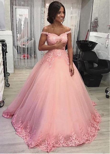 Luxury Tulle Off-the-shoulder Neckline Floor-length A-line Prom Dresses With Beaded Lace Appliques