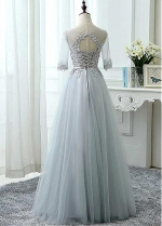 Modest Tulle Jewel Neckline A-line Bridesmaid Dress With Lace Appliques & Sash