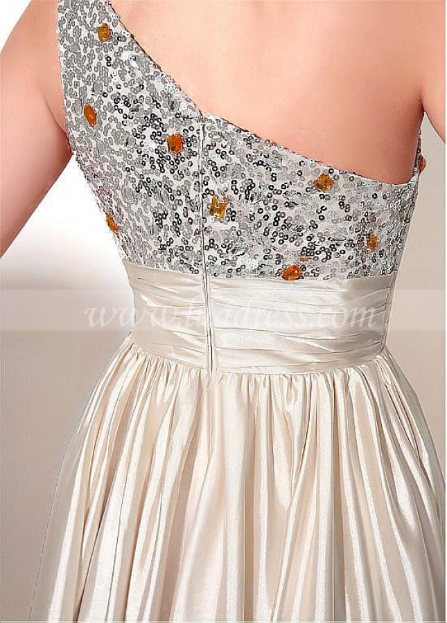 Romantic Stretch Satin One Shoulder Neckline A-line Prom Dresses
