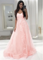 Eye-catching Tulle Sweetheart Neckline Floor-length A-line Prom Dress With Lace Appliques