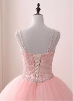 Luxury Tulle & Satin Spaghetti Straps Neckline Floor-length Ball Gown Quinceanera Dresses With Beadings & Lace Appliques