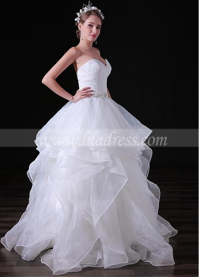 Popular Organza Sweetheart Neckline Floor-length Ball Gown Wedding Dresses With Beadings