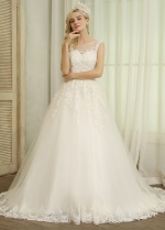 Glamorous Tulle Scoop Neckline A-line Wedding Dresses With Beaded Lace Appliques