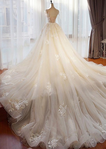 Stunning Tulle Jewel Neckline 2 In 1 Wedding Dresses With Beaded Lace Appliques & Detachable Train