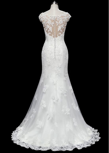 Stunning Tulle Bateau Neckline Mermaid Wedding Dresses With Beaded Lace Appliques