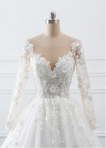 Eyecatching Tulle & Lace Scoop Ball Gown Wedding Dress With Lace Appliques & 3D Flowers & Beadings