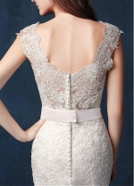 Elegant Tulle Jewel Neckline Natural Waistline Mermaid Wedding Dress With Lace Appliques & Belt