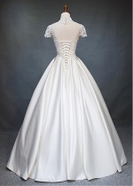 Vintage Tulle & Satin High Collar A-line Wedding Dress With Beaded Lace Appliques