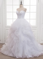 Marvelous Organza Sweetheart Neckline Ball Gown Wedding Dress With Beaded Lace Appliques & Ruffles