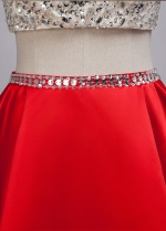 Sparkling Tulle & Satin Jewel Neckline Short A-Line Two-piece Homecoming Dress With Beadings