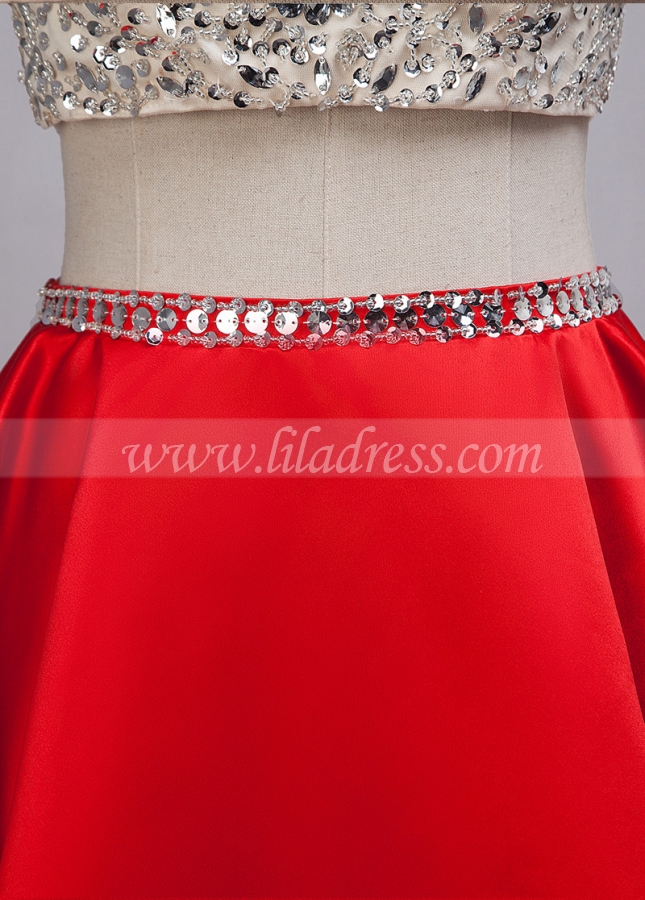 Sparkling Tulle & Satin Jewel Neckline Short A-Line Two-piece Homecoming Dress With Beadings