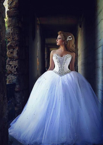 Brilliant Tulle Sweetheart Neckline Ball Gown Wedding Dresses with Beadings & Rhinestones