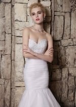 Alluring Organza Satin Sweetheart Neckline Ruffled Mermaid Wedding Dresses With Lace Appliques