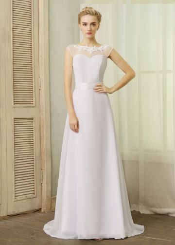 Elegant Chiffon Bateau Neckline A-line Wedding Dresses