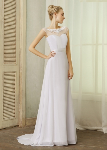 Elegant Chiffon Bateau Neckline A-line Wedding Dresses