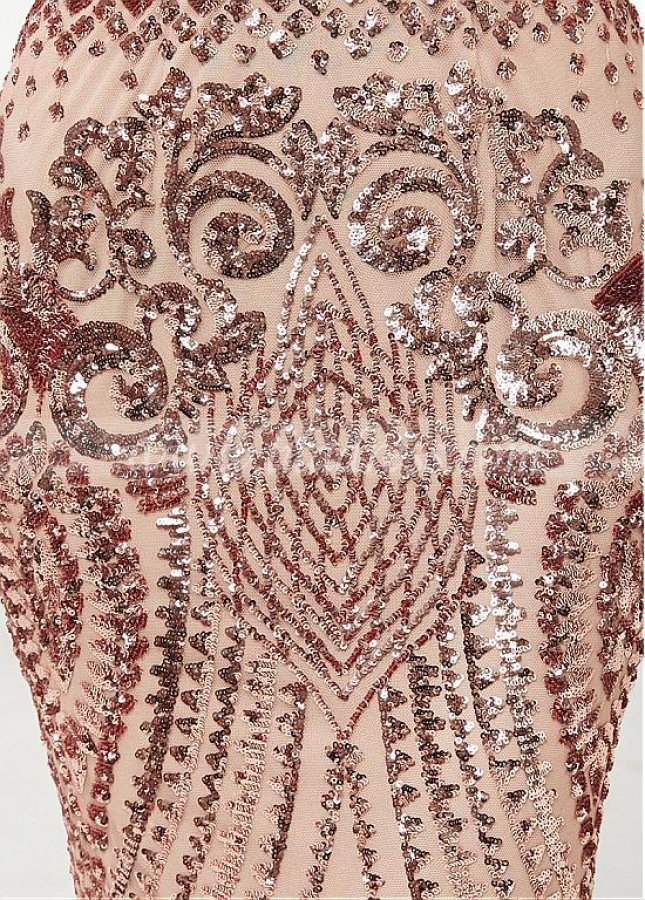 Elegant Sequin Lace Jewel Neckline Sheath/Column Evening Dress