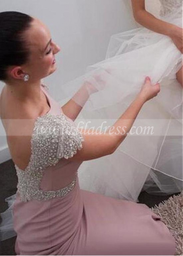Alluring Bateau Neckline Mermaid Bridesmaid Dresses With Cap Sleeves
