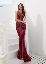 Distinctive Tulle & Spandex Jewel Neckline Floor-length Mermaid Evening Dresses With Rhinestones