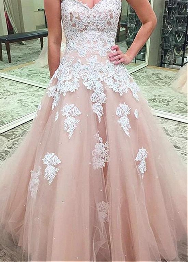 Wonderful Tulle Sweetheart Neckline Floor-length A-line Prom Dresses With Beaded Lace Appliques