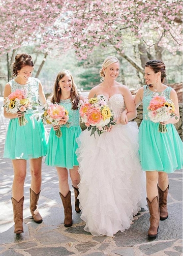 Beautiful Lace & Chiffon Jewel Neckline A-line Bridesmaid Dresses
