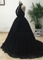 Brilliant Tulle Halter Neckline Floor-length Ball Gown Evening Dress