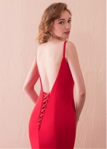 Beautiful Red Spaghetti Straps Neckline Sheath / Column Prom Dress