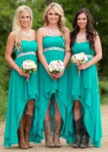 Chic Chiffon Sweetheart Neckline A-line Bridesmaid Dresses With Beadings
