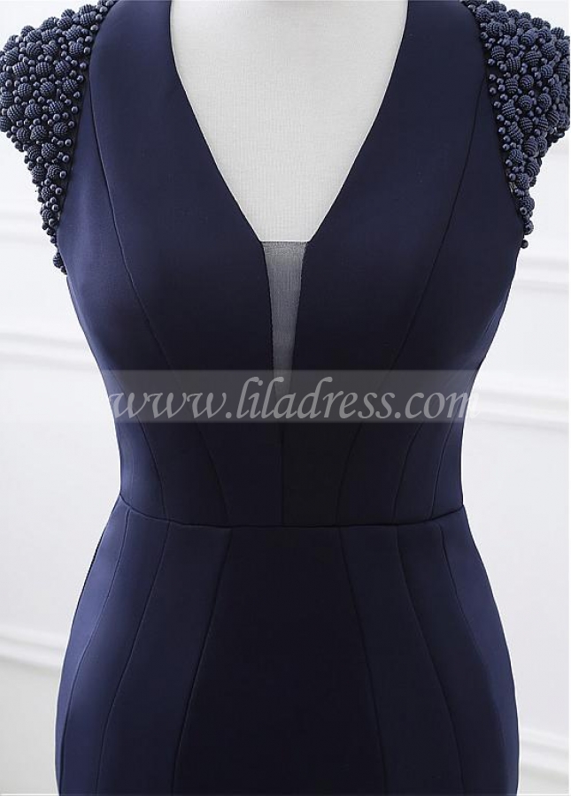 Modern Polyamide V-neck Neckline Cut-out Mermaid Formal Dresses With Beadings