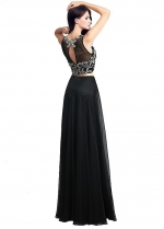 Romantic Chiffon & Tulle Illusion Jewel Neckline Two-piece A-line Evening Dresses With Beadings