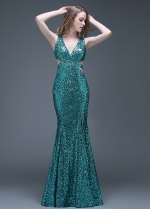 Shining Sequin Lace V-neck Neckline Full-length Mermaid Evening Dresses
