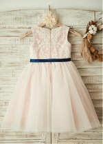 Stunning Lace & Tulle & Satin Jewel Neckline A-line Flower Girl Dresses