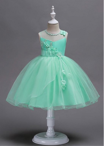 Marvelous Tulle & Satin Jewel Neckline Ball Gown Flower Girl Dress With 3D Flowers & Beadings