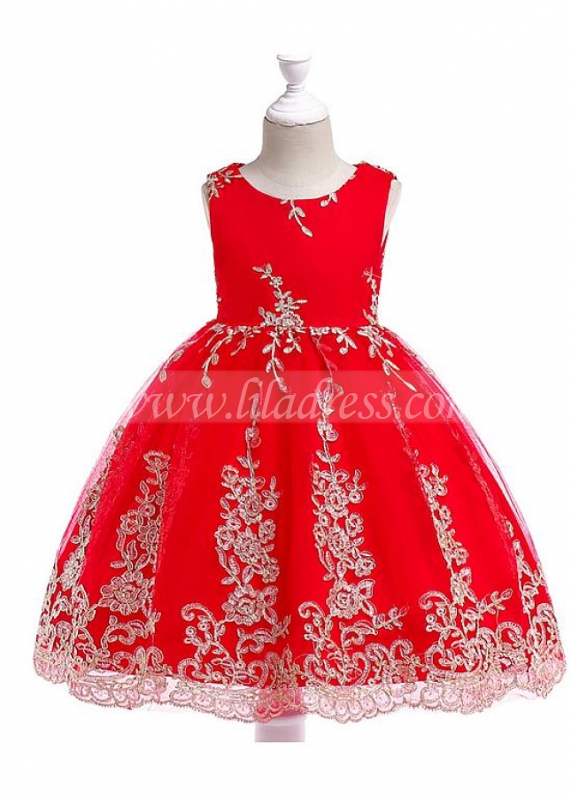 Stunning Tulle Jewel Neckline A-line Flower Girl Dresses With Lace Appliques