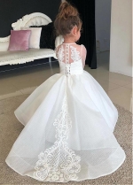 Fabulous Polka Dot Tulle Jewel Neckline A-line Flower Girl Dresses With Beaded Lace Appliques