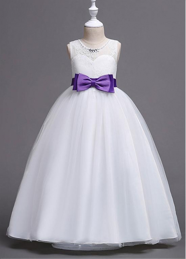 Marvelous Lace & Satin Jewel Neckline A-line Flower Girl Dress With Beadings
