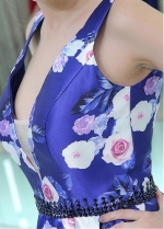 Popular V-neck Neckline Short Length A-line Print Homecoming Dresses