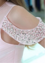 Wonderful Tulle & Lace Pink Knee-length A-line Homecoming / Sweet 16 Dresses With Beadings