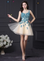 Chic Tulle & Satin Jewel Neckline A-Line Homecoming Dresses