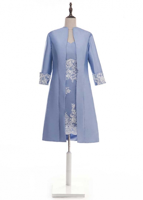 Graceful Taffeta V-neck Neckline Sheath/Column Mother Of The Bride Dress With Lace Appliques & Detachable Coat