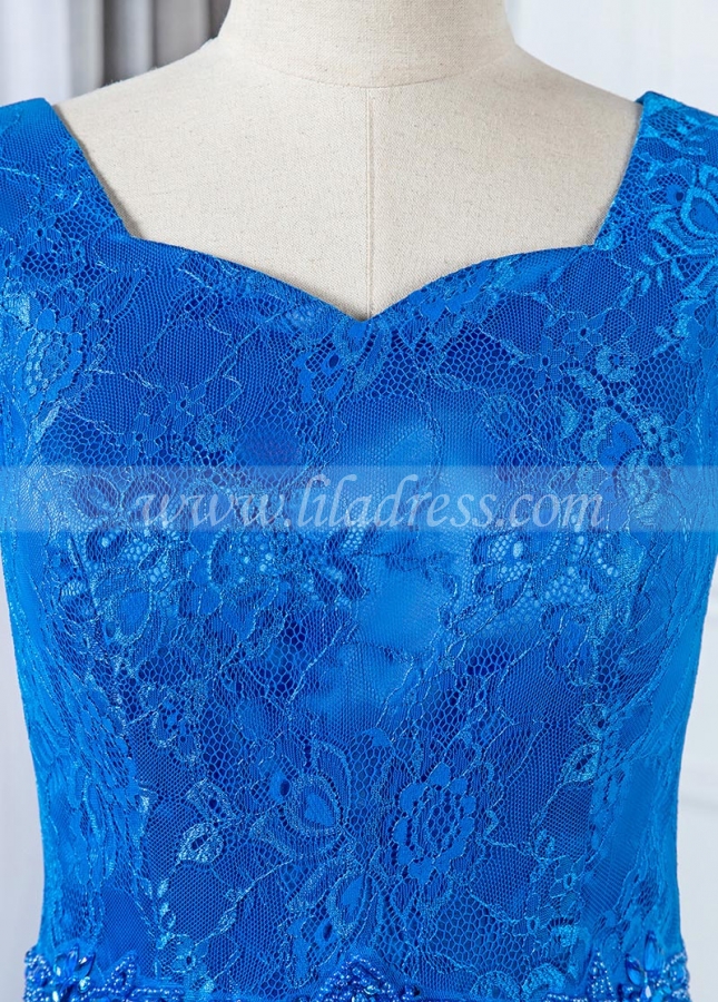 Elegant Lace Scoop Neckline A-line Mother Of The Bride Dresses With Beadings